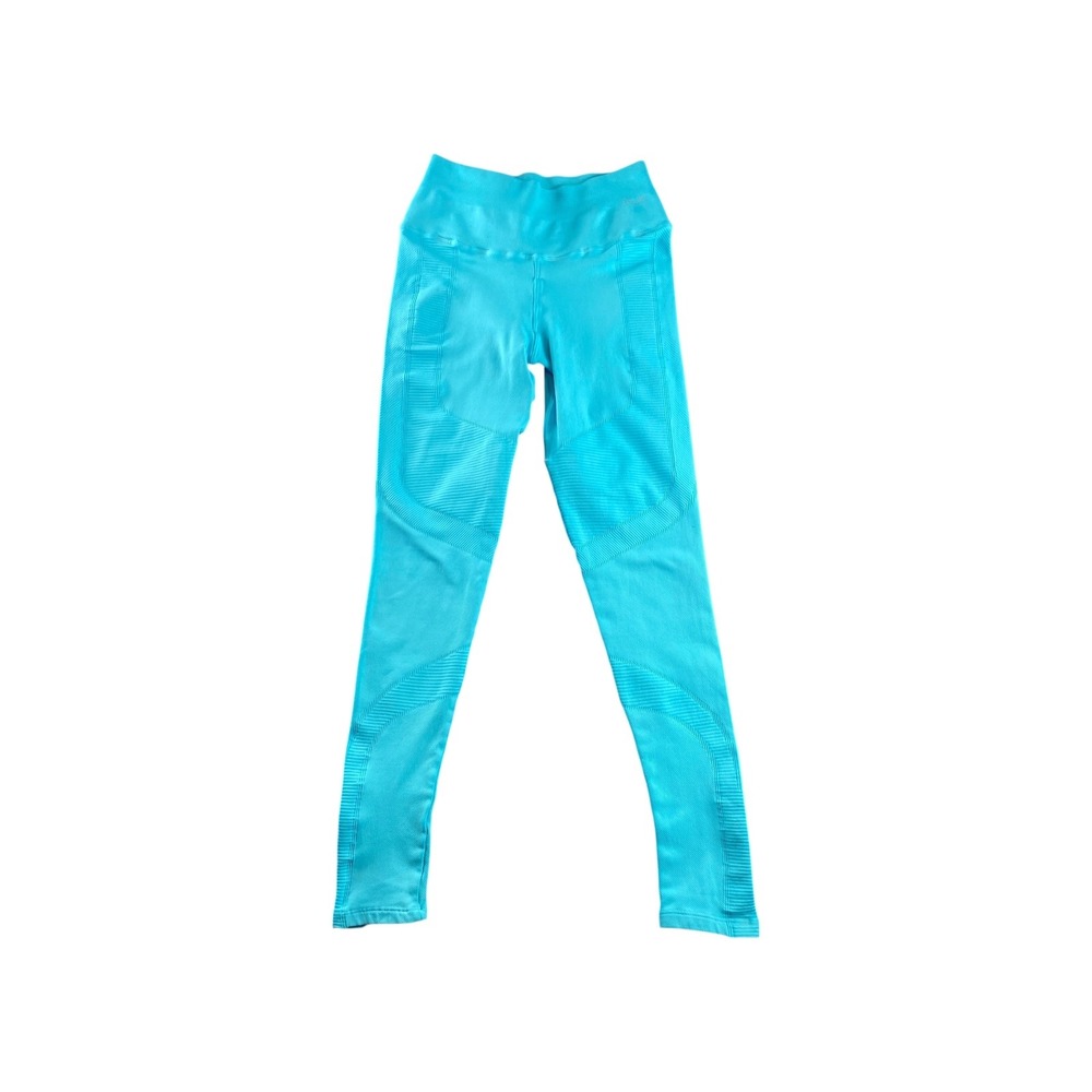 NUX Active Teal Ribbed Seamless High Waist Leggings Workout Gym Athleisure‎ Sz S